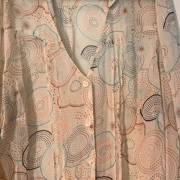 Lane Bryant Blouse 14/16 Cream Sheer Multicolor Print 3/4 Sleeve Business Casual - Picture 3 of 9